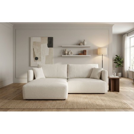 Modernes Ecksofa in L-Form mit Schlaffunktion & Bettkasten, Stoff ARAGON Creme, MAGNUM N2