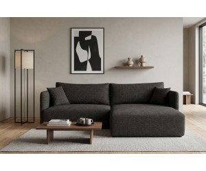Schwarzes Ecksofa in L-Form mit Stauraum und Schlaffunktion, Stoff ARAGON, MAGNUM N2