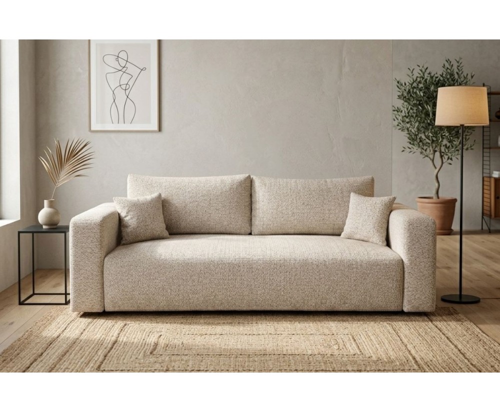 Elegante Couch 245 cm mit Schlaffunktion & Stauraum, Stoff ARAGON Beige, MAGNUM K1