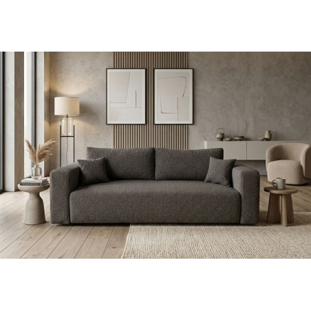 Komfortables Sofa mit Rückenkissen, Bettkasten & Schlaffunktion, Stoff ARAGON in Dunkelgrau, MAGNUM K1