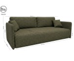 Elegantes 3-Sitzer-Sofa mit Schlaffunktion und Bettkasten, schmale Armlehnen, Stoff ARAGON 39 grün, MAGNUM K2