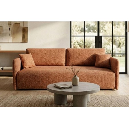 Kompakte Couch 218 cm breit im modernen Farbton, mit Schlaffunktion und Stauraum, Stoff ARAGON 56 ziegelrot, MAGNUM K2