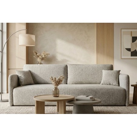 Elegantes 3-Sitzer-Sofa 218 cm ausziehbar mit schmalen Armlehnen, Stoff ARAGON 80 hellgrau, MAGNUM K2