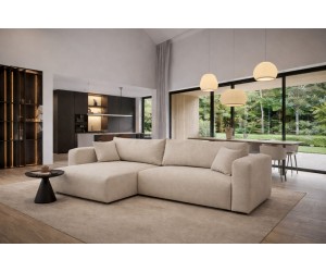 Modernes Ecksofa in L-Form mit Bettkasten und Schlaffunktion, Stoff ARAGON 03 beige, MAGNUM N1