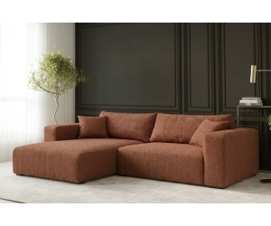 Stilvolles Ecksofa in L-Form universal R/L mit Stauraum & Schlaffunktion, Stoff ARAGON 56 ziegelrot, MAGNUM N1