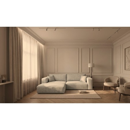 Elegante Eckcouch in L-Form universal R/L mit breiten Armlehnen & Ausziehfunktion, Stoff ARAGON 80 hellgrau, MAGNUM N1