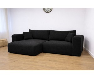 Komfortables Ecksofa in L-Form universal mit Bettkasten und Schlaffunktion, Stoff ARAGON 99 schwarz, MAGNUM N1
