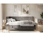 Schönes Eckbett 90x200 cm mit Bettkasten, Nähte in X-Form, verchromte goldene Füße, MATRIX 1R