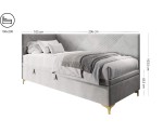 Elegantes Polsterbett 100x200 cm mit Stauraum, Nähte in X-Form, verchromte goldene Füße, MATRIX 1R