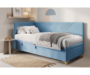 Elegantes Polsterbett 100x200 cm mit Stauraum, Nähte in X-Form, verchromte goldene Füße, MATRIX 1R