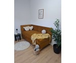 Jugendbett 90x200 cm mit Bettkasten und Matratze, goldene Metallfüße, MATRIX 2M