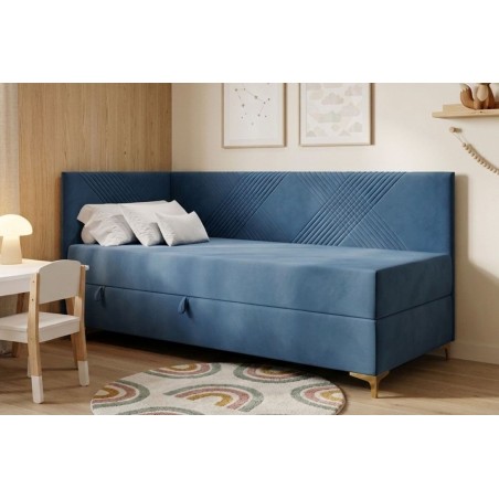 Jugendbett 90x200 cm mit Bettkasten und Matratze, goldene Metallfüße, MATRIX 2M