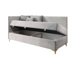 Einzelbett 100x200 cm mit Stauraum und Matratze, goldene Metallfüße, MATRIX 2M