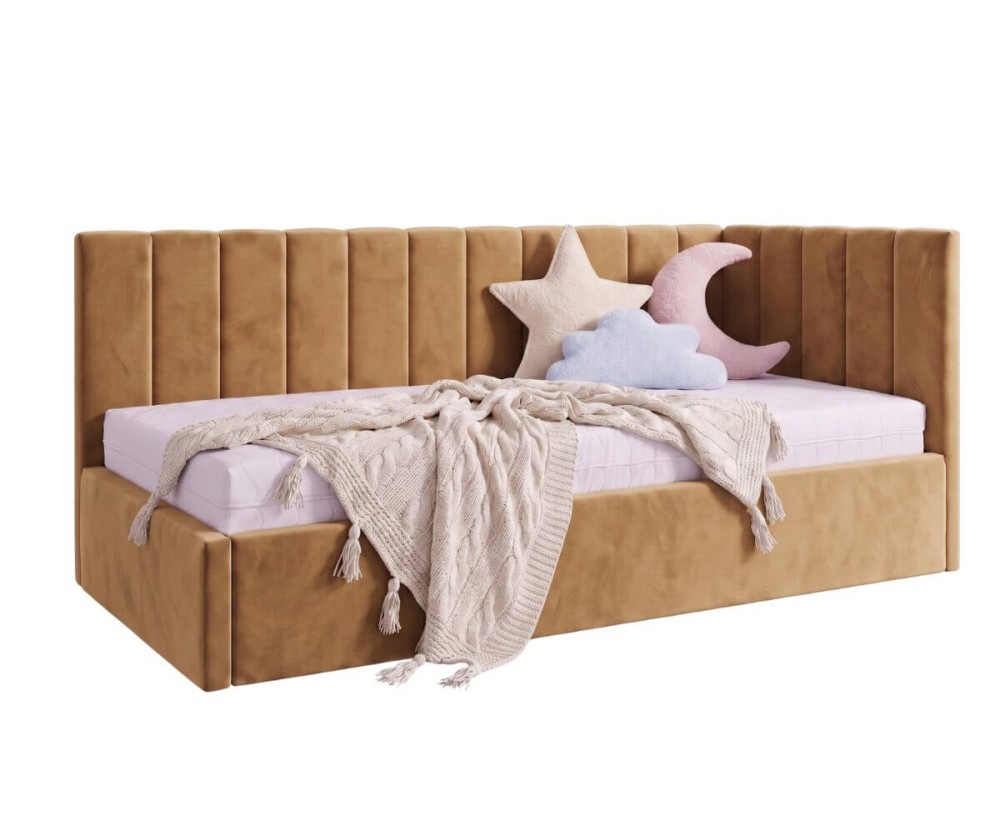 Kinderbett 90x200 mit zusätzlichem Schlafplatz und geräumiger Schublade, funktionales Ausziehbett ALVIN 01 MN