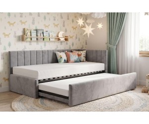 Kinderbett 90x200 mit zusätzlichem Schlafplatz und geräumiger Schublade, funktionales Ausziehbett ALVIN 01 MN