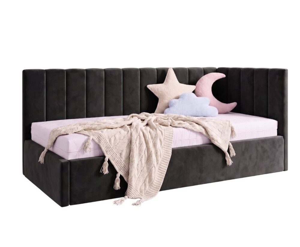 Modernes Ausziehbett 100x200 mit zwei Schlafplätzen und Bettkasten, Polsterbett mit Schublade ALVIN 01 MN