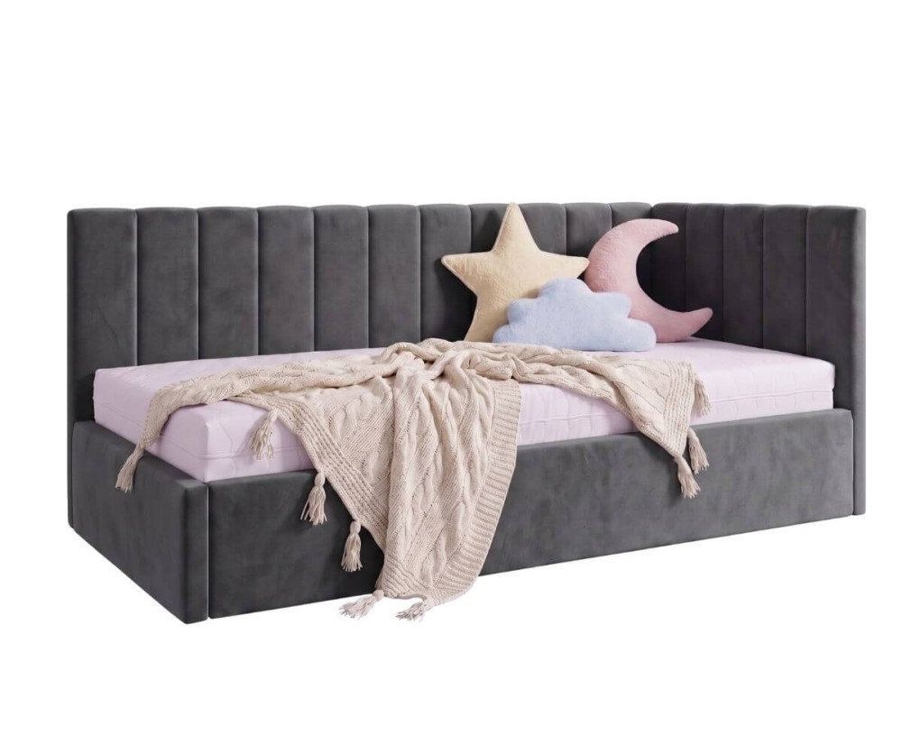 Modernes Ausziehbett 100x200 mit zwei Schlafplätzen und Bettkasten, Polsterbett mit Schublade ALVIN 01 MN