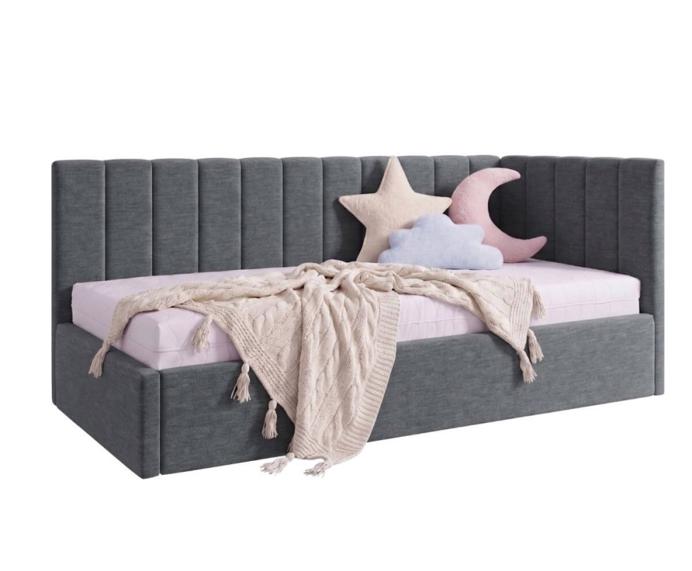 Modernes Ausziehbett 100x200 mit zwei Schlafplätzen und Bettkasten, Polsterbett mit Schublade ALVIN 01 MN