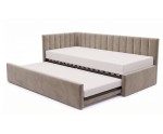 Modernes Ausziehbett 100x200 mit zwei Schlafplätzen und Bettkasten, Polsterbett mit Schublade ALVIN 01 MN
