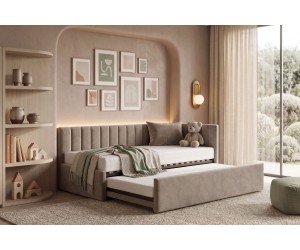 Modernes Ausziehbett 100x200 mit zwei Schlafplätzen und Bettkasten, Polsterbett mit Schublade ALVIN 01 MN