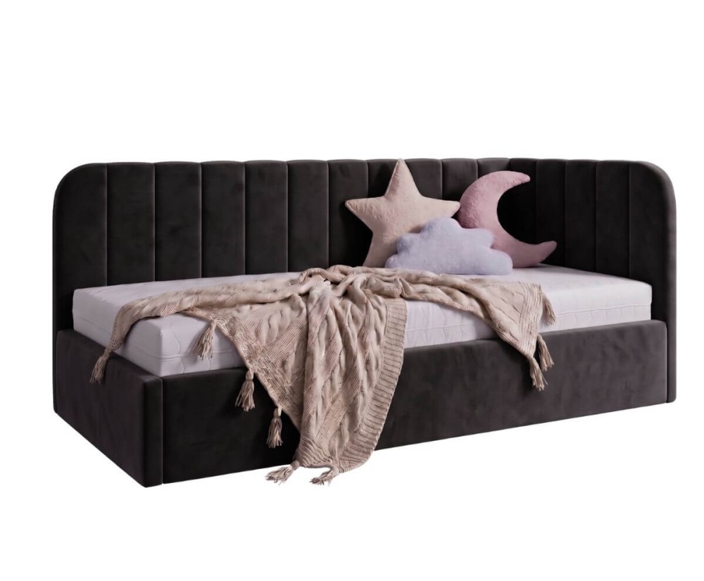 Polsterbett 90x200 mit zwei Liegeflächen und Bettkasten, funktionales Ausziehbett (2in1) ALVIN 02 MN