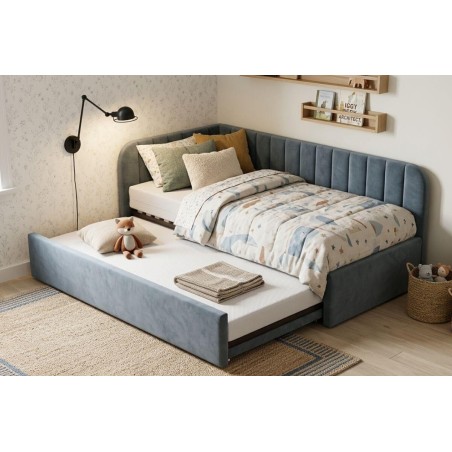 Polsterbett 90x200 mit zwei Liegeflächen und Bettkasten, funktionales Ausziehbett (2in1) ALVIN 02 MN