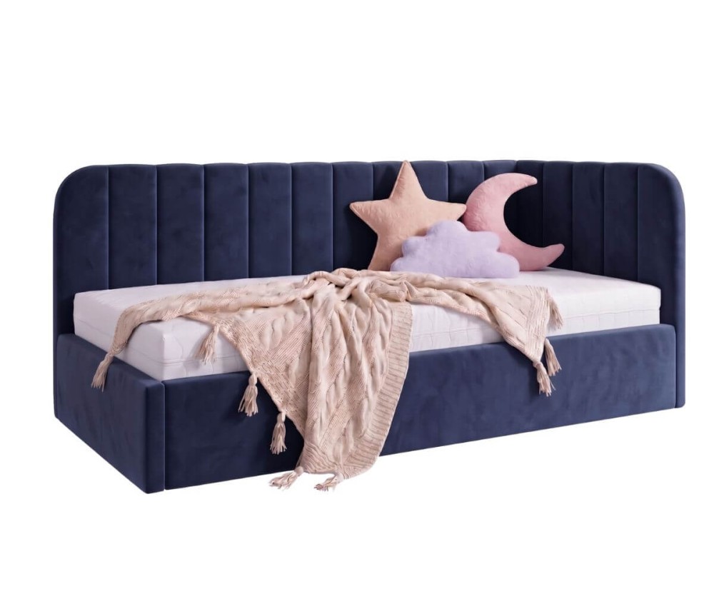 Gepolstertes Ausziehbett 100x200 mit zwei Schlafplätzen und Schublade für Bettwäsche, ALVIN 02 MN