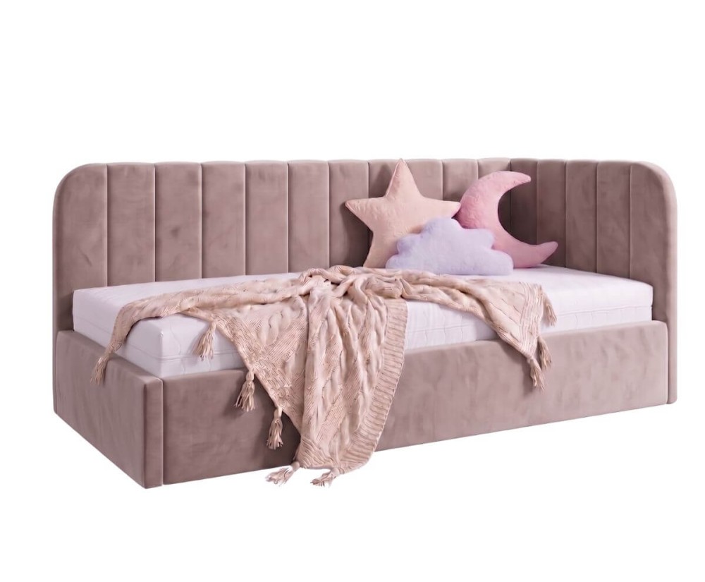 Gepolstertes Ausziehbett 100x200 mit zwei Schlafplätzen und Schublade für Bettwäsche, ALVIN 02 MN