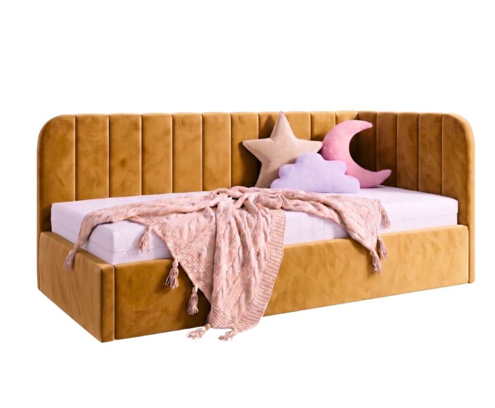 Gepolstertes Ausziehbett 100x200 mit zwei Schlafplätzen und Schublade für Bettwäsche, ALVIN 02 MN