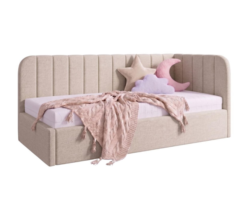 Gepolstertes Ausziehbett 100x200 mit zwei Schlafplätzen und Schublade für Bettwäsche, ALVIN 02 MN