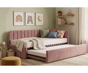 Gepolstertes Ausziehbett 100x200 mit zwei Schlafplätzen und Schublade für Bettwäsche, ALVIN 02 MN