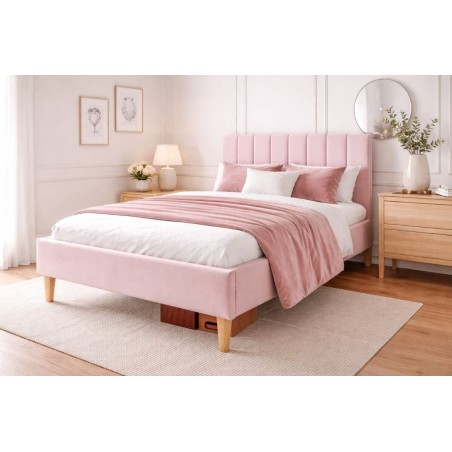 Polsterbett 80x200 cm mit hohem Kopfteil und Rollrost, eleganter Velvetstoff RIVIERA, FABIAN