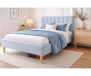 Jugendbett 90x200 cm mit hohem Kopfteil und Rollrost, eleganter Velvetstoff RIVIERA, FABIAN