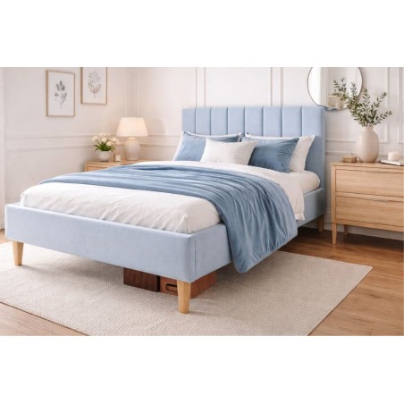 Jugendbett 90x200 cm mit hohem Kopfteil und Rollrost, eleganter Velvetstoff RIVIERA, FABIAN