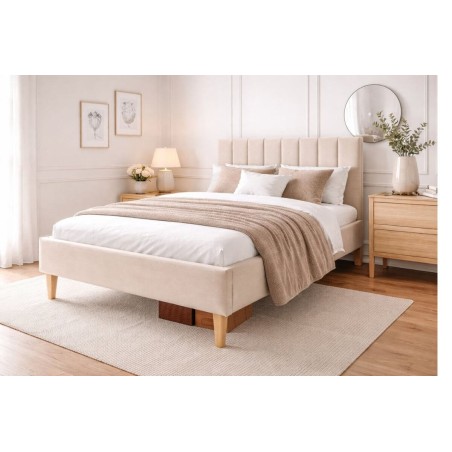 Singlebett 100x200 cm mit hohem Kopfteil und Rollrost, eleganter Velvetstoff RIVIERA, FABIAN