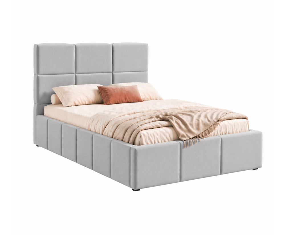 Polsterbett 90x200 cm, Einzelbett mit Bettkasten, Lattenrost mit Metallrahmen, IMPERIA S16