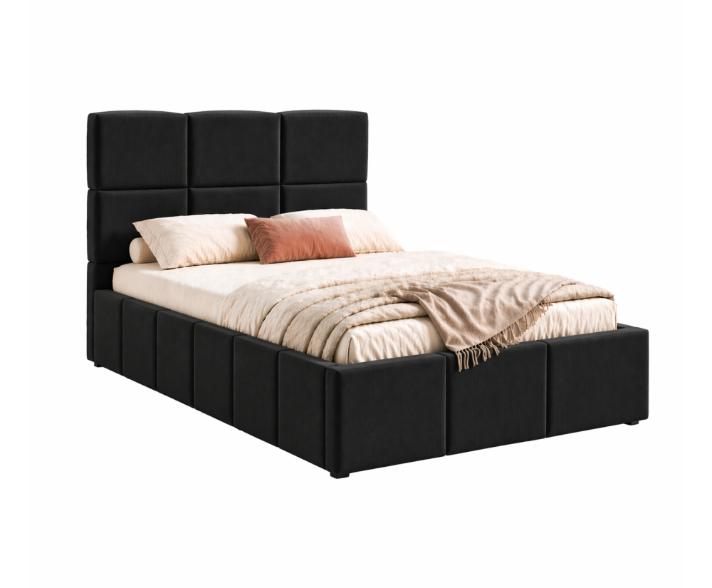 Polsterbett 90x200 cm, Einzelbett mit Bettkasten, Lattenrost mit Metallrahmen, IMPERIA S16