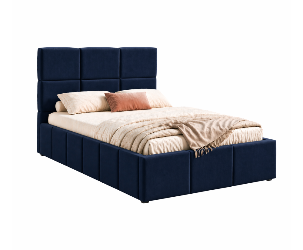 Polsterbett 90x200 cm, Einzelbett mit Bettkasten, Lattenrost mit Metallrahmen, IMPERIA S16
