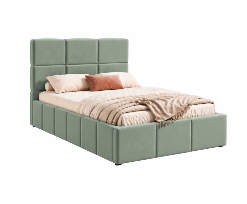 Polsterbett 90x200 cm, Einzelbett mit Bettkasten, Lattenrost mit Metallrahmen, IMPERIA S16