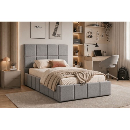 Jugendbett 100x200 cm mit Bettkasten, Lattenrost mit Metallrahmen, Polsterbett IMPERIA S16