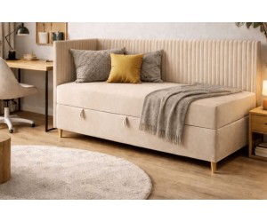 Polsterbett 80x200 cm mit Bettkasten, BONELL-Matratze, Holzfüße, Jugendbett CARMEN 2M