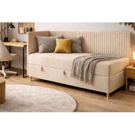 Polsterbett 80x200 cm mit Bettkasten, BONELL-Matratze, Holzfüße, Jugendbett CARMEN 2M