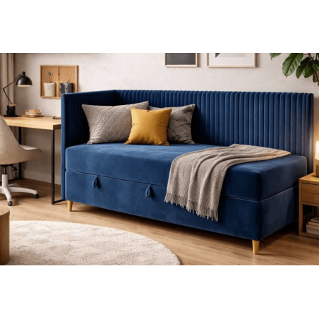 Elegantes Einzelbett 120x200 cm mit Stauraum, BONELL-Matratze, Holzfüße, Eckbett CARMEN 2M