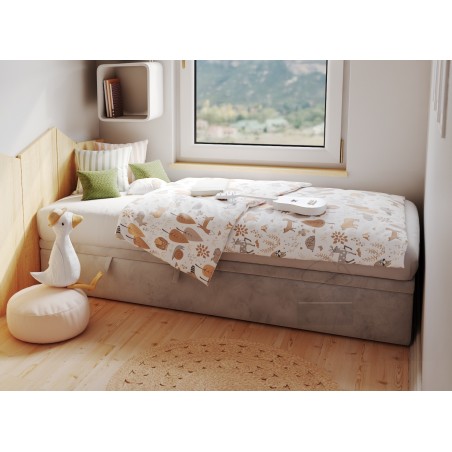 Jugendbett 80x200 cm, Polsterbett mit Bettkasten, Hotelbett, HUGO 1R
