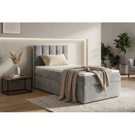 Polsterbett 100x200 cm mit gestepptem Kopfteil, Bettkasten und Matratze, Einzelbett BEST 1M