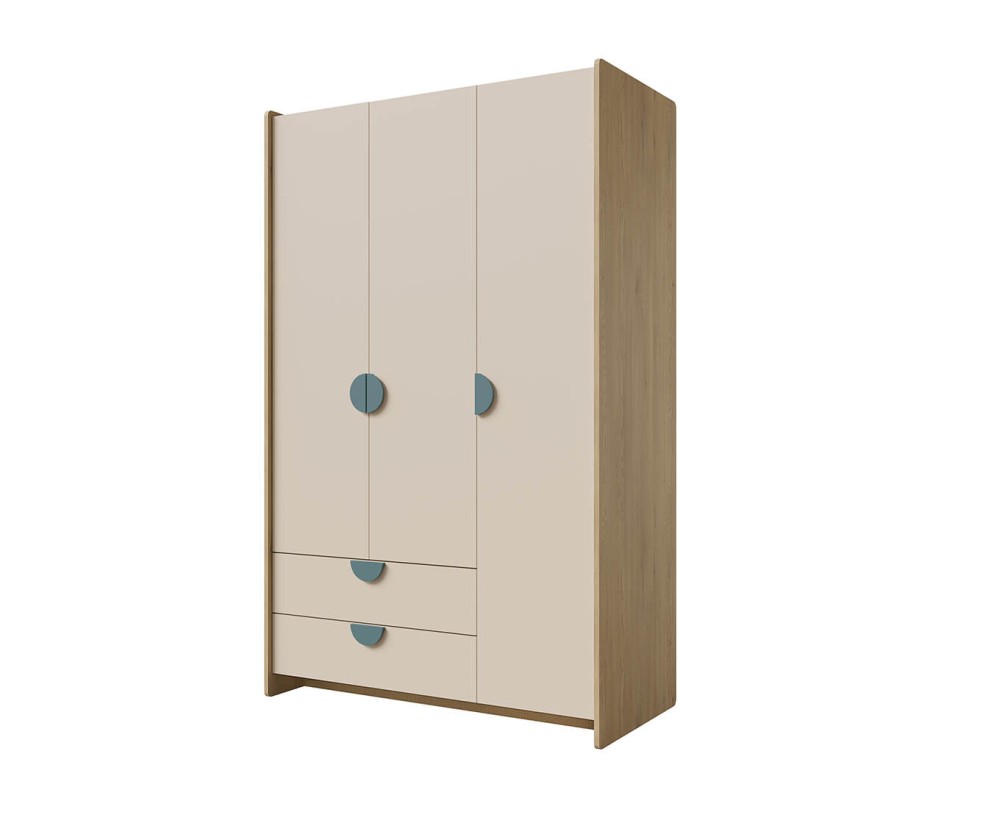 Funktionaler Kleiderschrank mit 2 Schubladen und Griffen in Meeresblau - NIRA 01