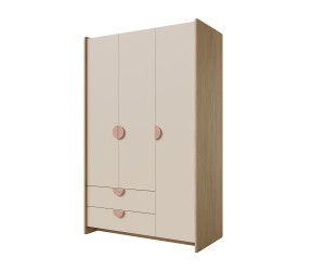 Drehtürenschrank für das Kinderzimmer mit 2 Schubladen und rosa Griffen  - NIRA 01