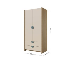 Geräumiger Kleiderschrank mit Drehtüren, Schubladen und Griffen in Meeresblau - NIRA 02