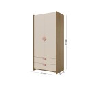 Zweitüriger Kleiderschrank 83 cm breit mit 2 Schubladen und Griffen in Puderrosa - NIRA 02