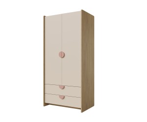 Zweitüriger Kleiderschrank 83 cm breit mit 2 Schubladen und Griffen in Puderrosa - NIRA 02